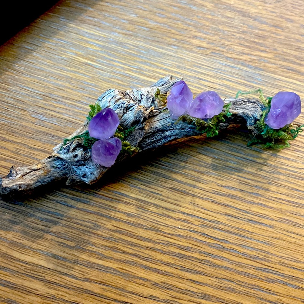 Handmade raw purple amethyst whimsical branch piece